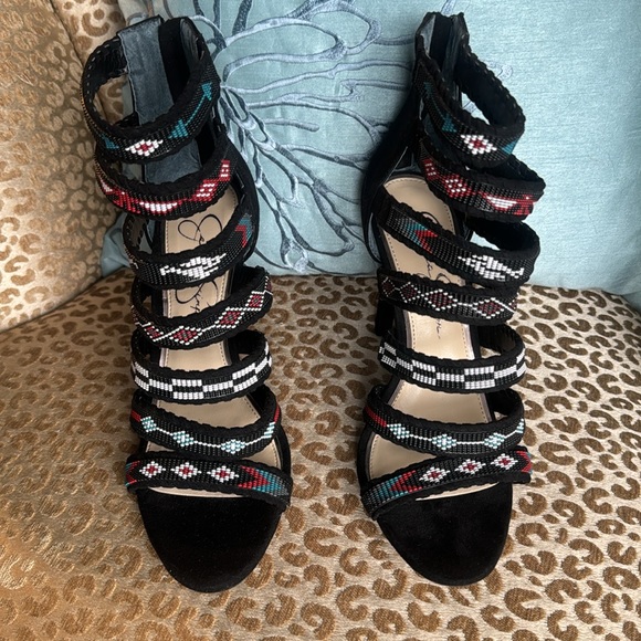 New RARE Jessica Simpson Erienne black beaded high-heeled sandal - Picture 8 of 9